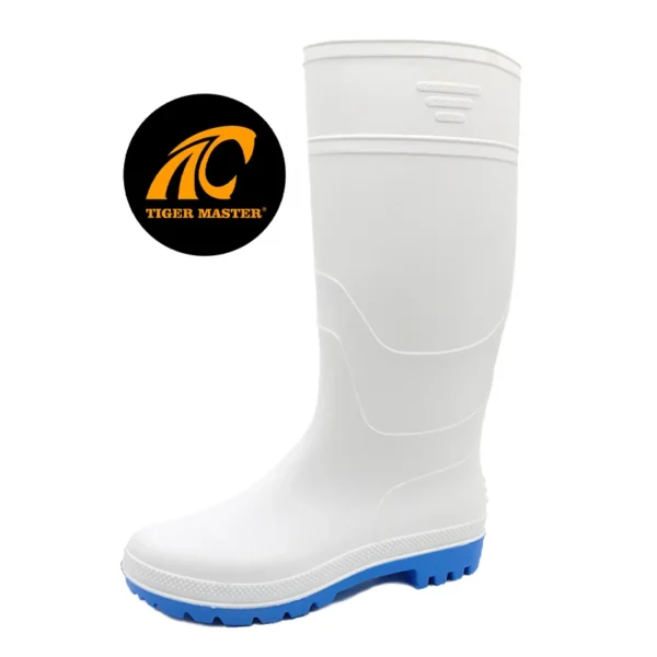 Tiger Master Waterproof anti slip food industry non safety white pvc rain boots (GB01)